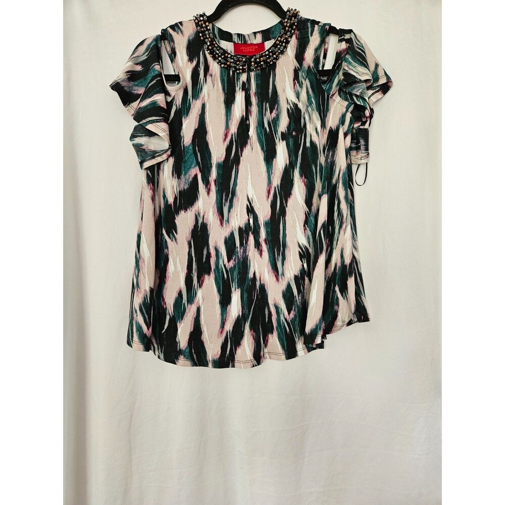 Jennifer‎ Lopez Beaded Jewel Cold Shoulder Blouse XS